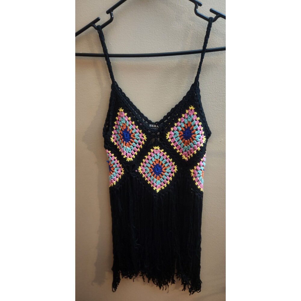 Hera Crocheted Boho Bohemian Festival Hippie Girl Fringe Tank Top S/M